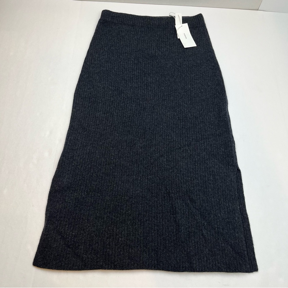 Vince Ribbed Wool Cashmere Blend Charcoal‎ Grey Gray Knit Midi Skirt Size XS NEW